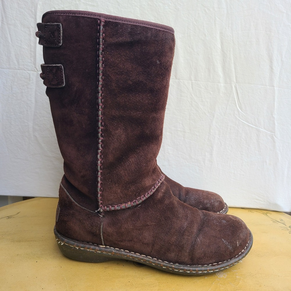UGG Haywell EU 38 US 7 Brown Suede Shearling Wool Lined Mid Calf Boots Cozy